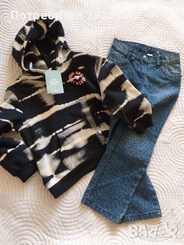 Дънки и суичър H&M животински принт 110, снимка 6 - Детски панталони и дънки - 39764529