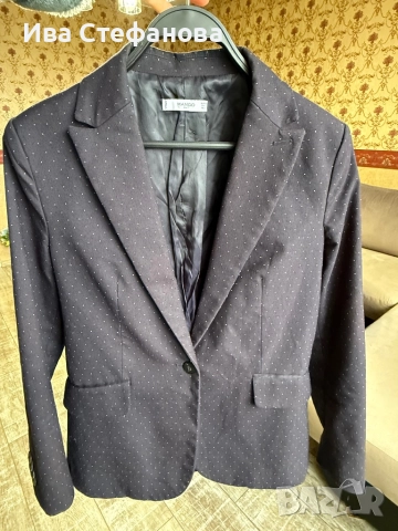 Уникално елегантно женствено сако Mango черно на бели точки , снимка 10 - Сака - 52484441