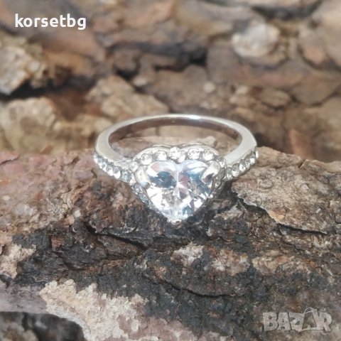 Дамски пръстен с кристал сърце 23733, снимка 1