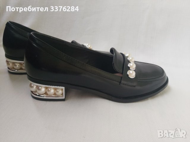 НОВИ Черни кожени елегантни обувки с перли, снимка 8 - Дамски елегантни обувки - 40488526