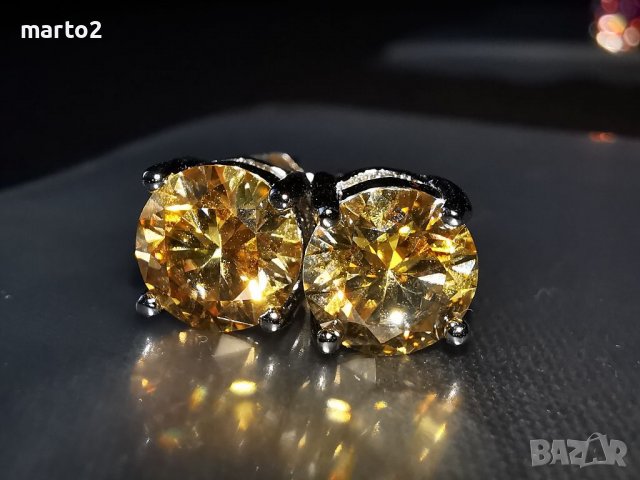 Сребърни Обеци с по 1 Карат Мойсанит-Розов, Жълт, Зелен, Сино-Зелен, Бял , снимка 15 - Обеци - 38762837