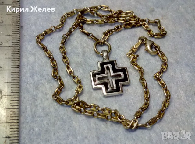 СРЕБЪРЕН КРЪСТ 925 с БЯЛА ПОЗЛАТА и ЕМАЙЛ ИТАЛИЯ с СРЕБЪРНА ВЕРИЖКА СРЕБРО 925 с ЖЪЛТА ПОЗЛАТА 49967, снимка 11 - Колиета, медальони, синджири - 49957894