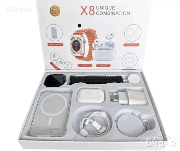 Комплект 8 в 1 с X8 Smartwatch,безжични слушалки,зарядно,кабели,външна батерия, снимка 8 - Друга електроника - 52831758
