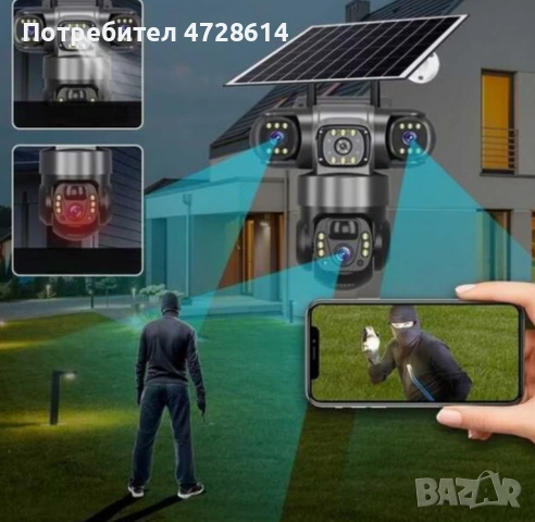 Соларна камера Lylu 4G със SIM и 4 лещи – автономно наблюдение без ток и Wi‑Fi, снимка 4 - Камери - 53420693