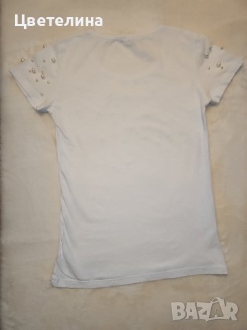 Дамска тениска с перли размер S цена 13.00 лв. + подарък перлени обички + подарък чорапки с перли, снимка 6 - Тениски - 42994166