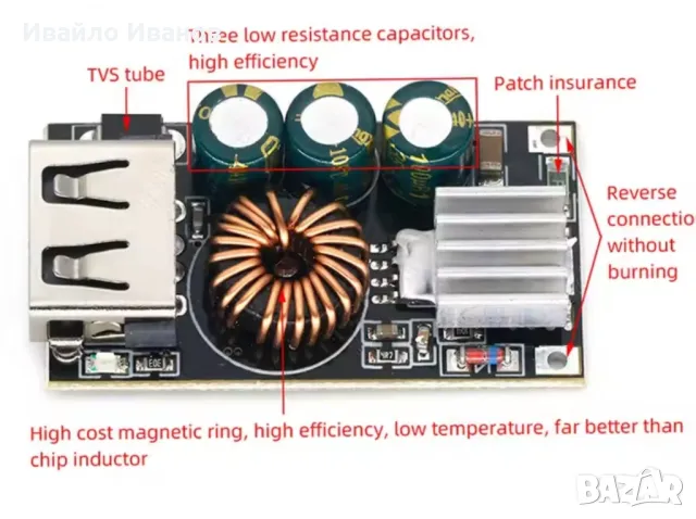 5V USB модул за бързо зареждане от 5~32V DC към 5V DC Quick Charge , снимка 3 - Друга електроника - 49866635