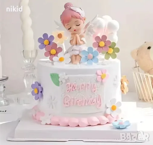 Момиче фея розова пластмасова фигурка украса декор за торта и др. топер