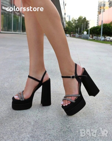 Сандали на ток - черен сатен - SV200

