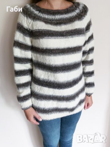Страхотен ръчно плетен пуловер в  черно, бяло и сиво, снимка 2 - Блузи с дълъг ръкав и пуловери - 26679239