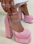Сандали на ток - розов сатен - VS1, снимка 2