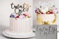 Twenty One 21 години 3 цвята твърд Акрил топер за торта украса декорация надпис Рожден ден, снимка 1 - Форми - 26743928