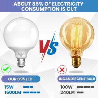  Електрически LED крушки 15W G95 LED Edison Globe E27 студено бяло 6000K, снимка 4 - Крушки - 43938896