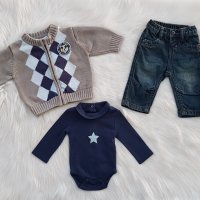 Бебешка жилетка H&M Мики Маус, дънки и боди 0-3 месеца , снимка 1 - Комплекти за бебе - 42956725