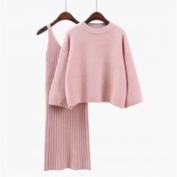 3 цвята! Комплект плетиво (рокля + пуловер), снимка 1 - Рокли - 27153832