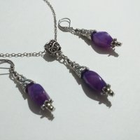Новият ни комплект бижута с пурпурно лилав Ахат и красиви орнаменти в цвят Сребро , снимка 4 - Бижутерийни комплекти - 35396268