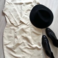 Malene Birger стилна и елегантна ленена рокля, черни боти естествена кожа Tod’s & черна вълнена шапк, снимка 10 - Рокли - 43887242