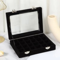 Черна кадифена кутия за съхранение на бижута със стъклен прозорец и органайзер с 24 отделения, снимка 7 - Други - 43392587