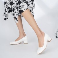 Дамски кортови обувки с блок ток, масивни средни ниски токчета, бели, размер 43, снимка 6 - Дамски ежедневни обувки - 43751424