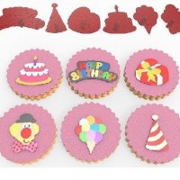 6 бр печата печати Happy Birthday рожден ден парти балони за сладки фондан бисквитки украса декор, снимка 1 - Форми - 37912393