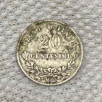 Изключително рядка италианска сребърна монета от 1863 година 20 centesimi - Vittorio Emanuele II, снимка 1 - Нумизматика и бонистика - 34985192
