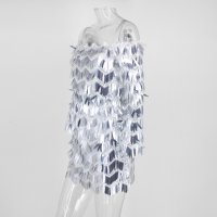 Сребриста бална абитуриентска официална къса рокля лукс с пера пайети, снимка 6 - Рокли - 26863745