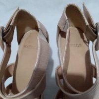 MANFIELD - ЕСТЕСТВЕНА КОЖА - елегантни сандали, широки каишки, цвят бежов, снимка 5 - Дамски елегантни обувки - 32398194