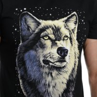 Нова мъжка тениска с дигитален печат Вълк - Звезди, Серия вълци, снимка 2 - Тениски - 37638861