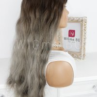 Дълга сивa омбре перука на вълни с бретон Ника, снимка 3 - Аксесоари за коса - 30987365