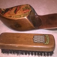 bretagne-дървена обувка и четка-22х8х6см-внос франция, снимка 2 - Колекции - 26783559