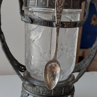 Стара антикварна захарница или съд за лед(метал стъкло), снимка 2 - Други ценни предмети - 40820061