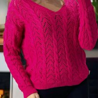 Дамски пуловер, кръстосан отзад с красива шарка, 6цвята - 023, снимка 5 - Блузи с дълъг ръкав и пуловери - 39855708