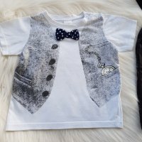 Панталон с тиранти и блуза с папионка H&M 6-9 месеца, снимка 2 - Комплекти за бебе - 28230175