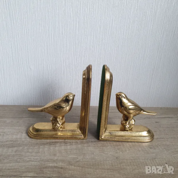 Два стари месингови книгоразделителя с птици, снимка 1