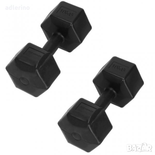 Комплект гири - дъмбели, шестоъгълни, 2 x 10 кг, винил PP, фитнес гири , снимка 1