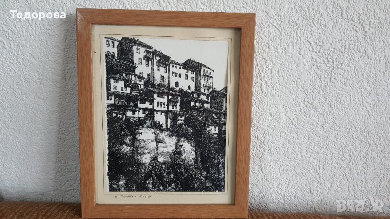 Стара авторска картина с туш, снимка 1