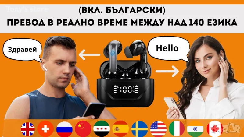 Bluetooth слушалки с превод в реално време на над 140 езика, снимка 1
