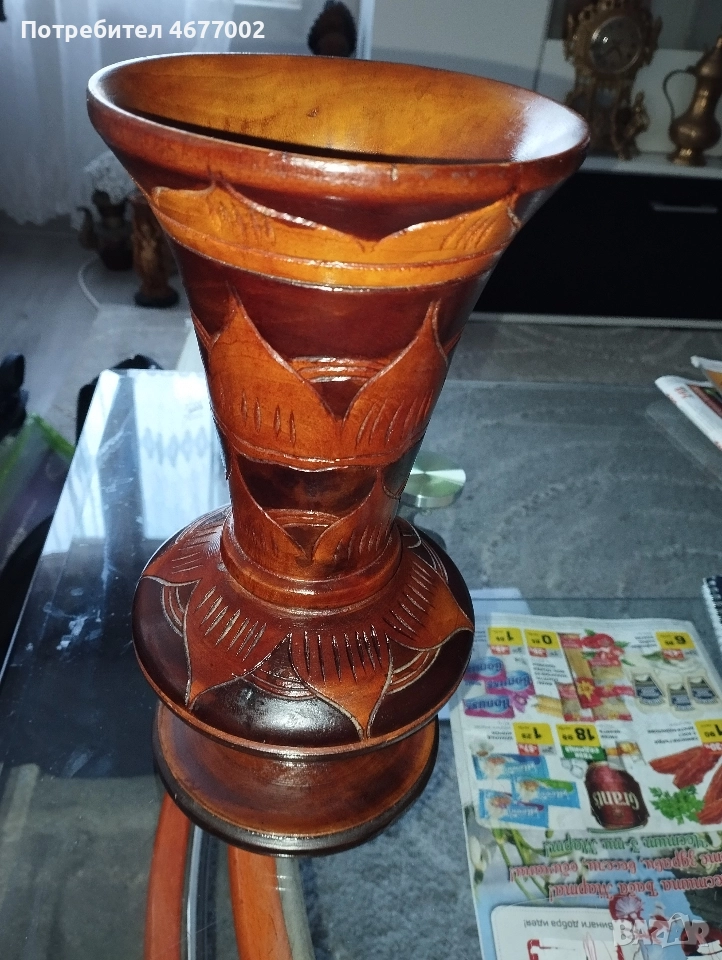 перфектна дърворезба ваза, снимка 1