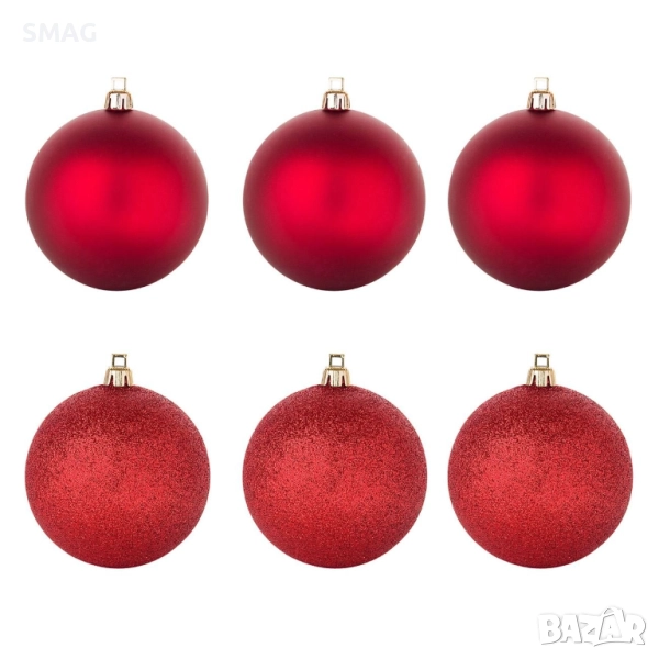 Комплект коледни топки червени матови с брокат 10 см 6 бр._1062782, снимка 1