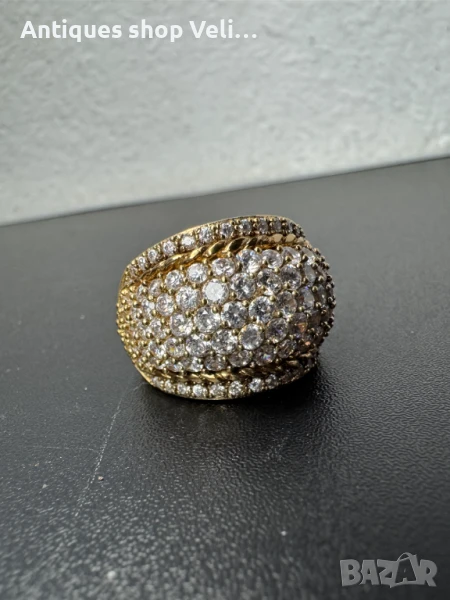 Сребърен пръстен с позлата и циркони №7090 , снимка 1