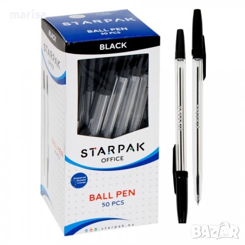 Химикалка CRISTAL с капачка, черна, 50 броя Код: 144362, снимка 1