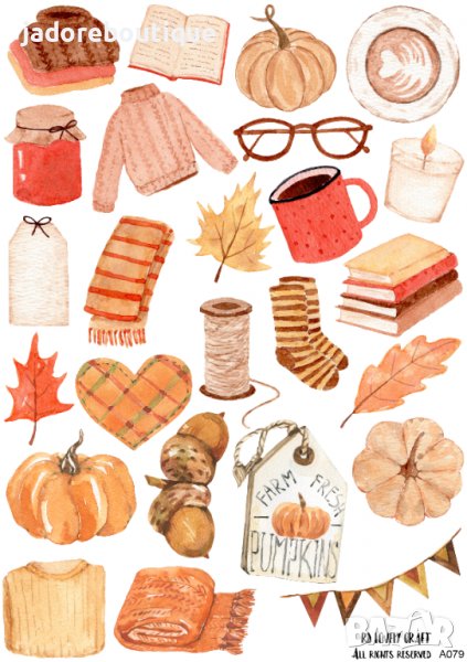 Скрапбук стикери за декорация планер pumpkin есен autumn самозалепващ лист А5 - различни видове, снимка 1