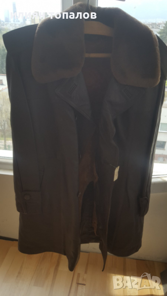 Кожена шуба от телешка кожа с подплата от естествена агнешка кожа , снимка 1