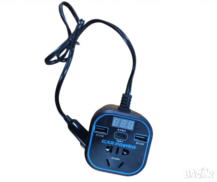 Инвертор преобразувател за захранване,адаптер за зарядно за кола с 3.0A двоен USB и Type-C,12V/24V , снимка 1