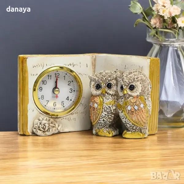 5830 Настолен часовник Книга с бухалчета, 8x15cm, снимка 1