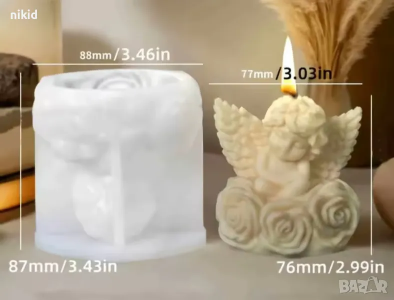 3D Бебе дете ангел на рози цветя силиконов молд форма фондан шоколад смола свещ декор, снимка 1