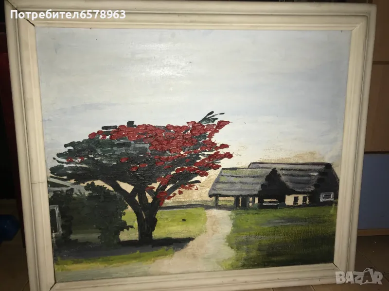 Красива картина с бяла дървена рамка , снимка 1