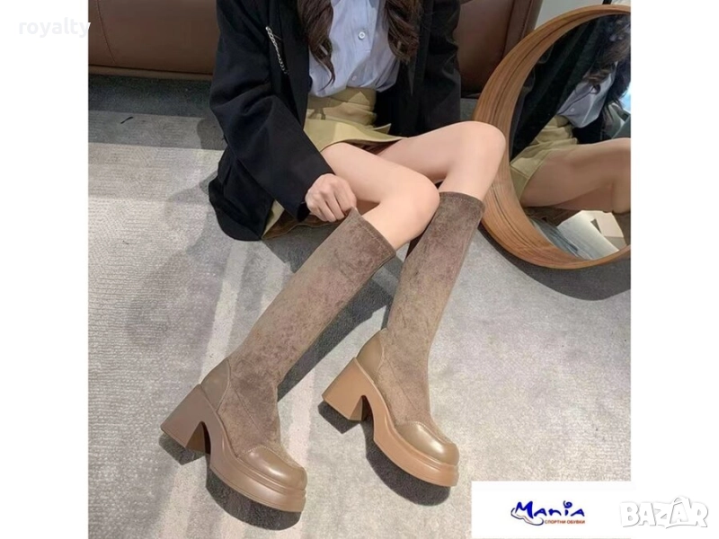 ДАМСКИ ЕЛЕГАНТНИ БОТУШИ с ликра в кафяво, снимка 1