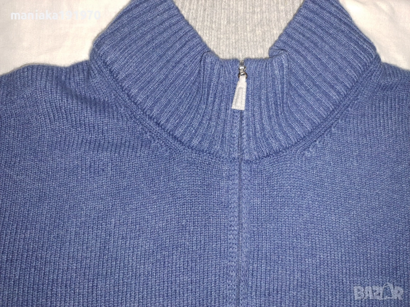 РЕЗЕРВИРАН! Gran Sasso Blue Wool Cashmere 1/4 Zip Sweater 54 (XL) мъжки пуловер от мерино и кашмир, снимка 1