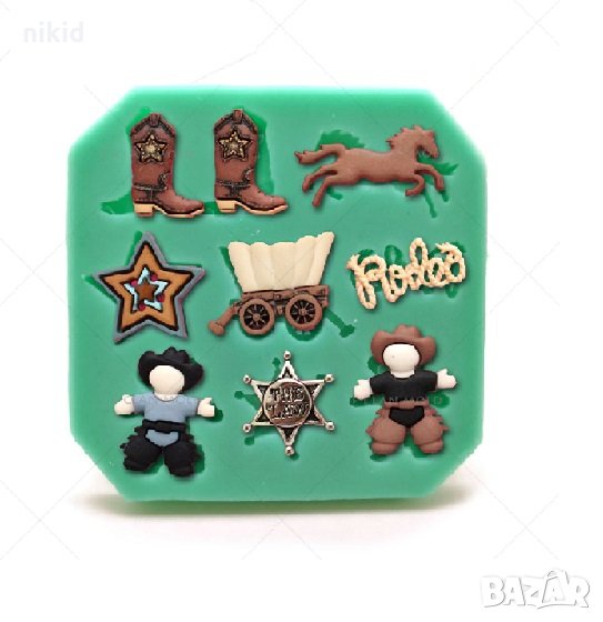 Малък Каубой кон ботуш каруца звезда значка силиконов молд форма за украса торта фондан декорация, снимка 1
