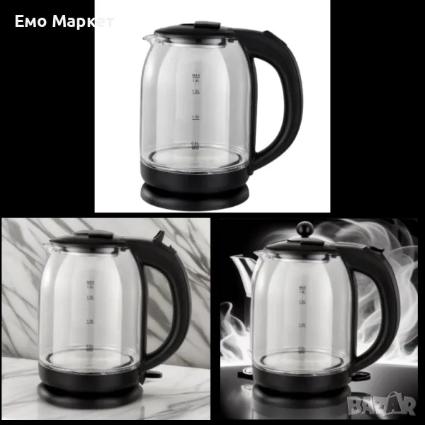 Електрическа кана Rosberg, 1800W, 1.8 л, стъклена, Черен. Гаранция 24 месеца , снимка 1